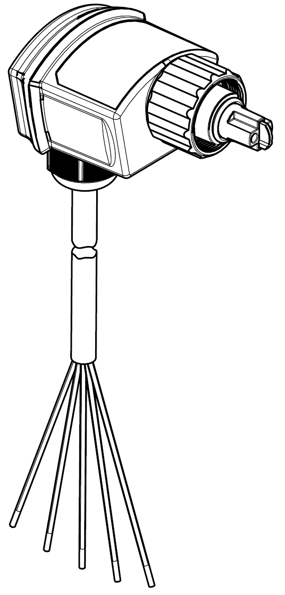 Sketch of the opto-electronic unit of OLC-D1. The OLC-K1 looks very similar, but has 6 cables instead of 5.