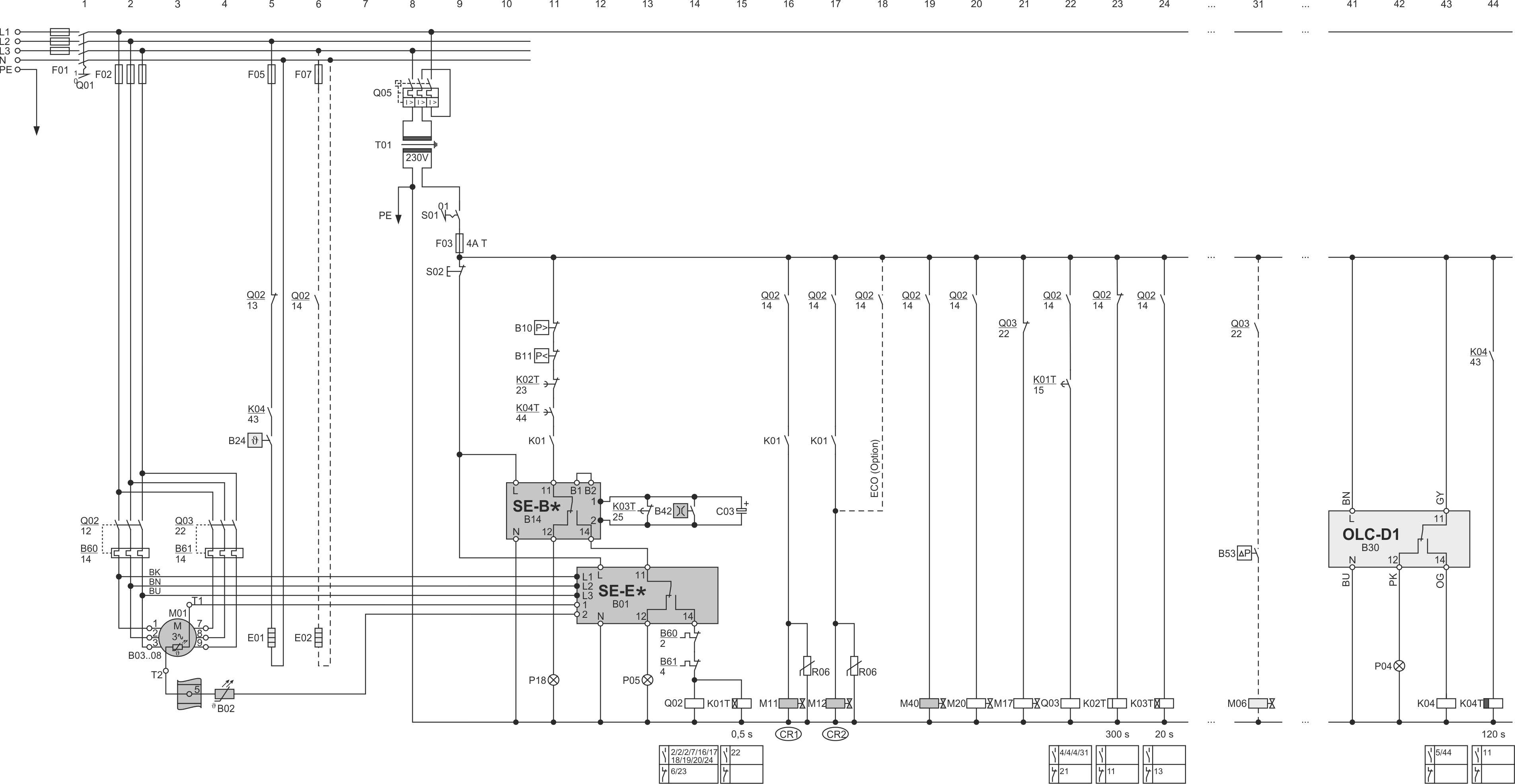 Halbhermetische Schraubenverdichter HS.53 .. HS.74 mit Schutzgeräten SE-E* und SE-B*, Teilwicklungsanlauf, gestufte Leistungsregelung