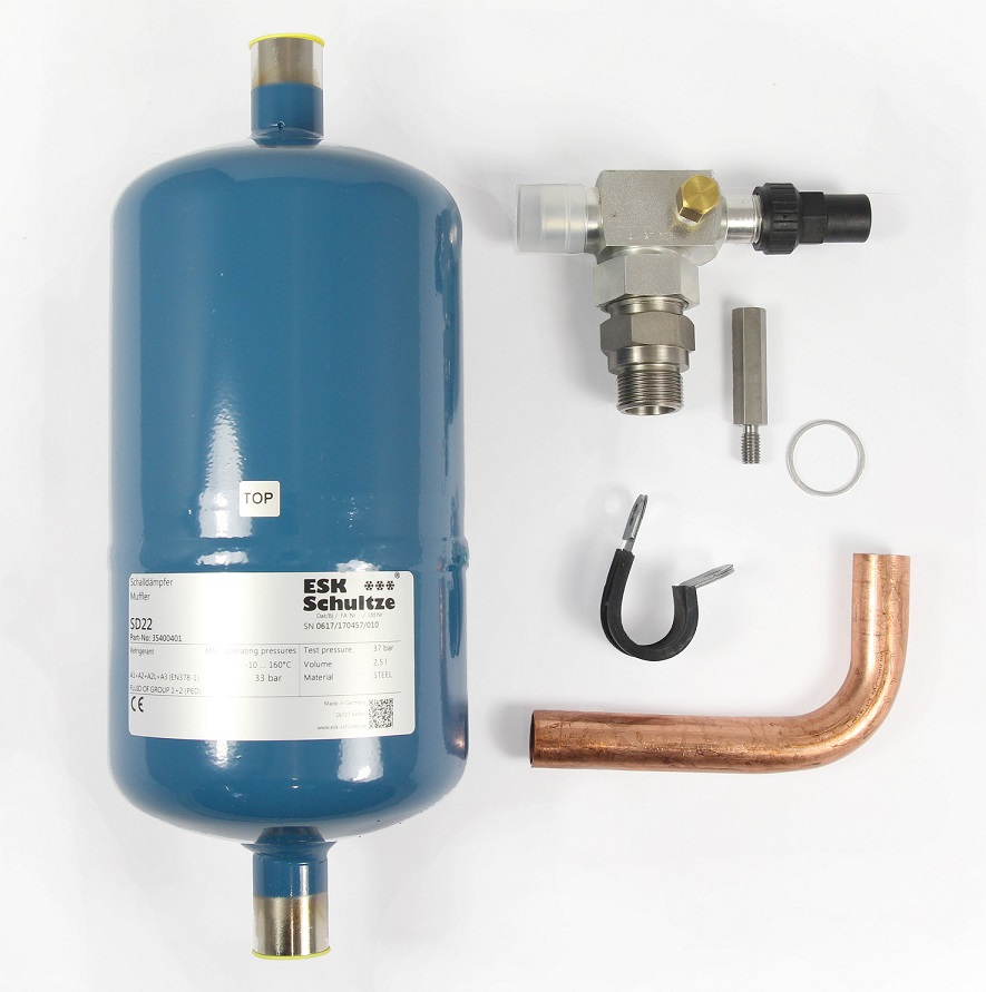 Spare part assembly for shut-off valve D22L-7/8''-DN20 with pulsation muffler, ECO connection at compressor CSV.2