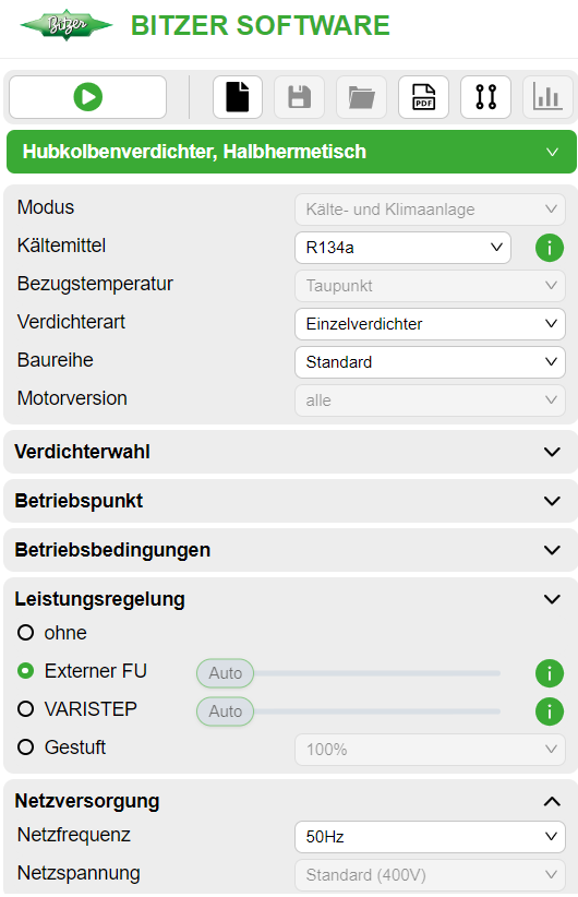 Auslegung eines Hubkolbenverdichters mit externem Frequenzumrichter (FU)