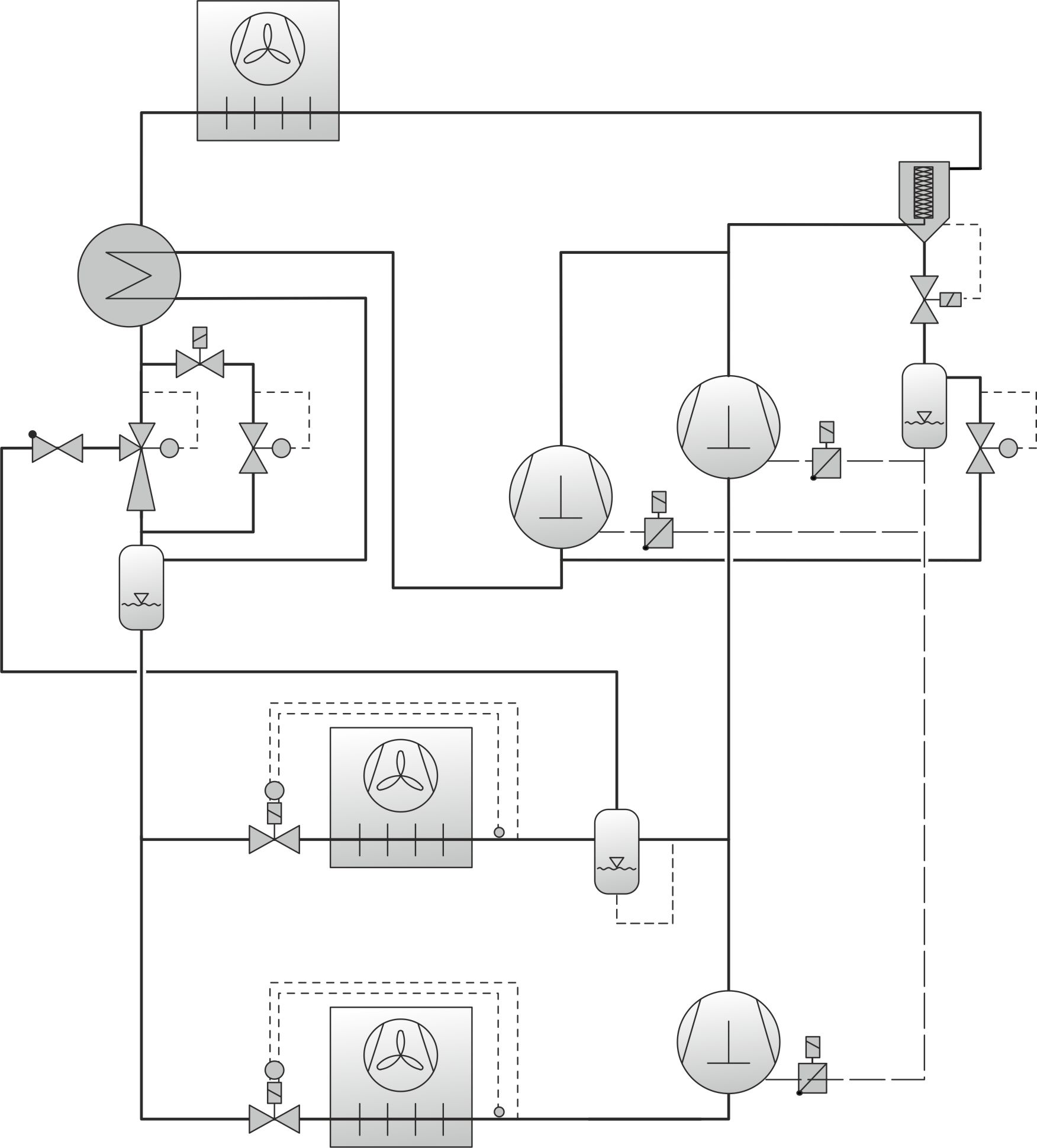System design B: with ejector, parallel compression and mechanical high-pressure control valve for emergency operation (simplified representation)