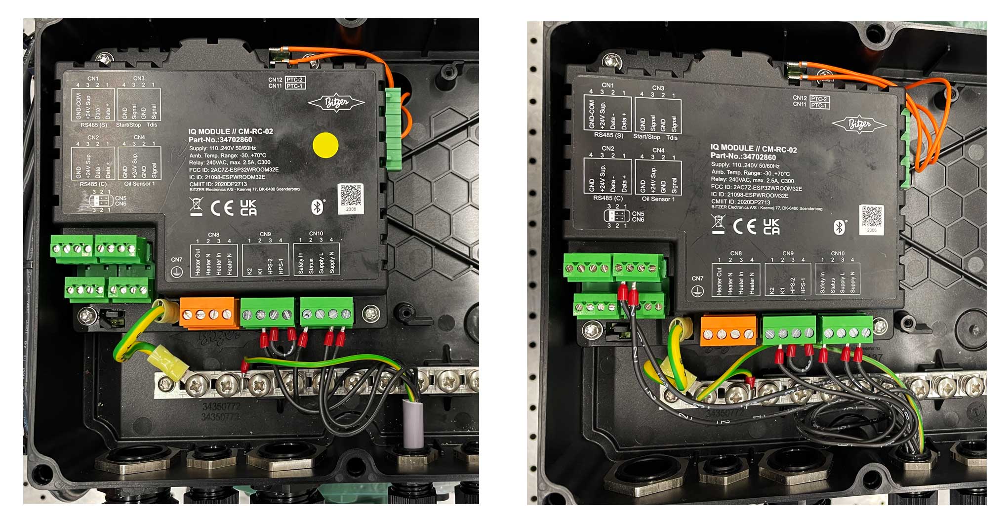 CM-RC-02 in protection mode (left) and compressor operating mode (right)