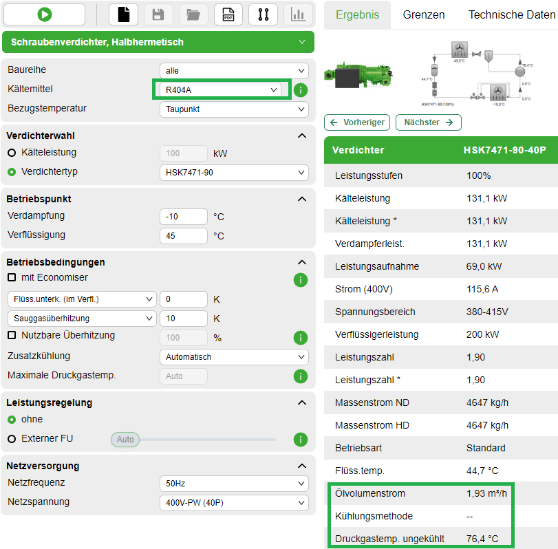 Mit dem Kältemittel R404A ist hier keine externe Ölkühlung nötig.