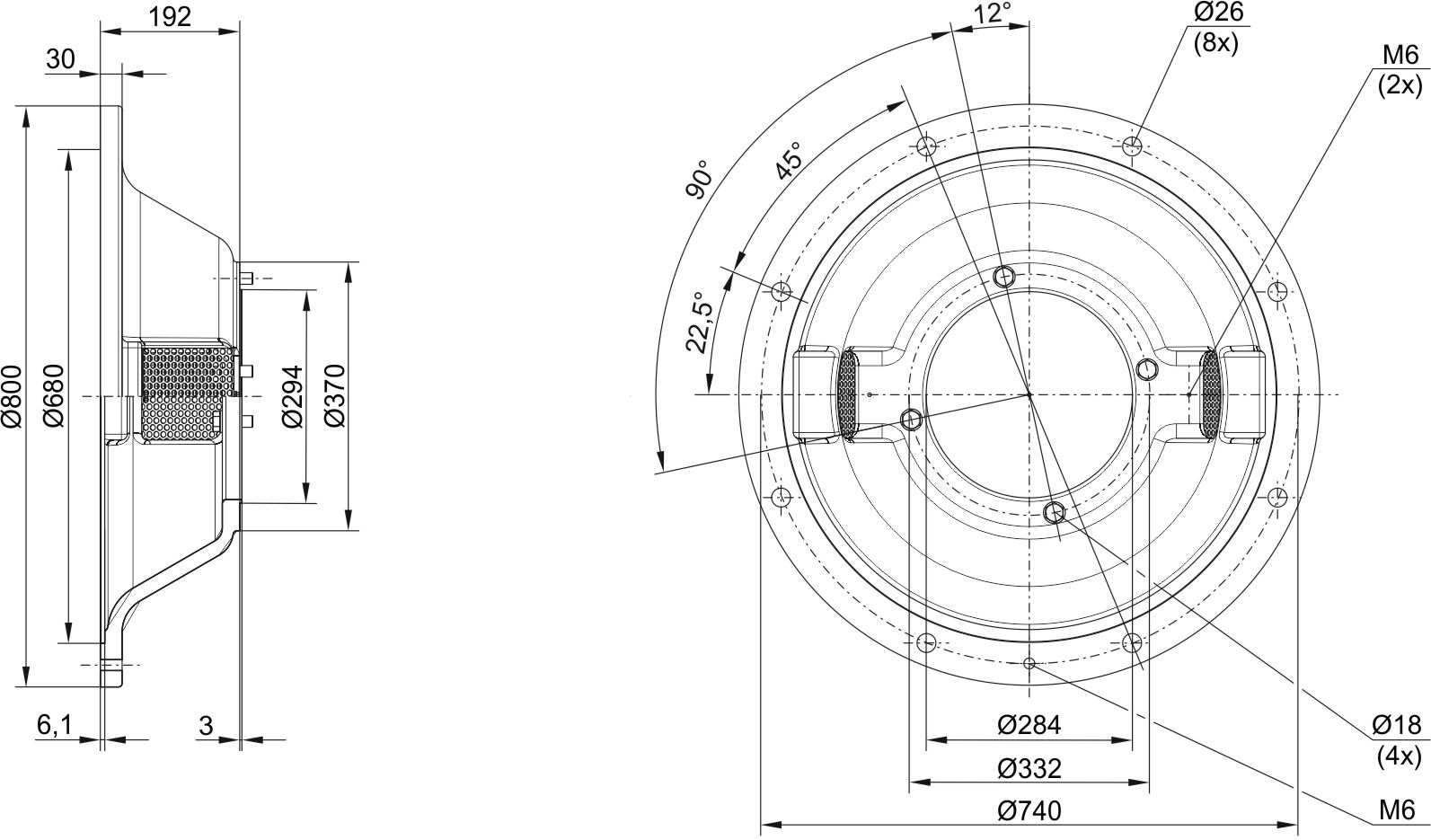 Dimensional drawing of coupling housing GS9000