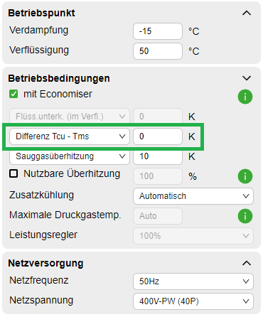 Angabe der Differenz Tcu – Tms für die Konfiguration "Mitteldruckbehälter"