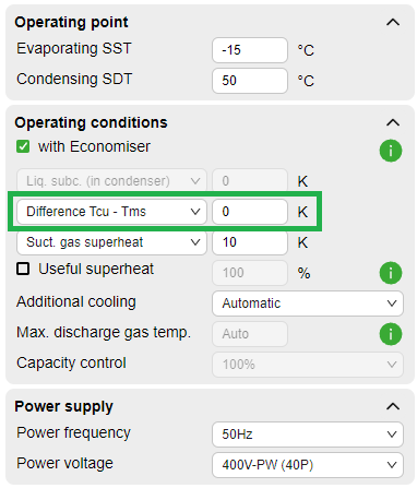 Specify the difference Tcu – Tms for the configuration "intermediate pressure vessel"