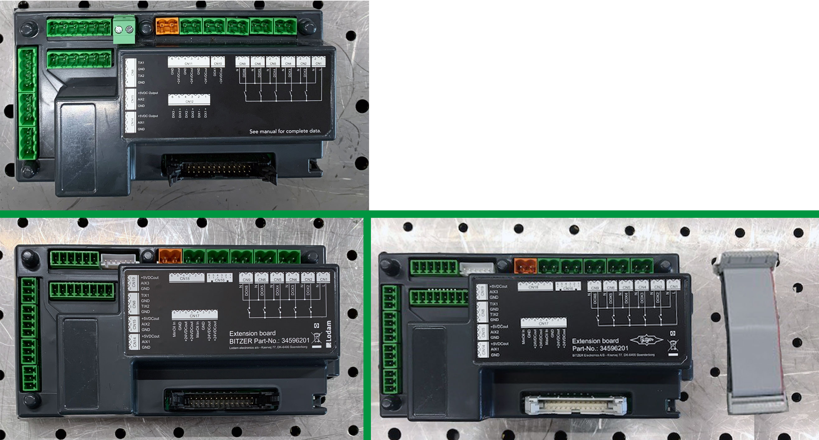 Top: Old extension boardBottom left: New extension board with black connector for the ribbon cableBottom right: New extension board with grey connector for the ribbon cable and new ribbon cable